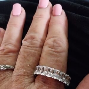 Sterling 4 Prong Emerald Cut Eternity Ring Band signed AB with 925-Mark SZ10